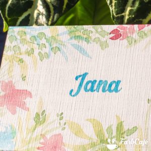 Florale Tischkarte, gedruckt auf Spezialpapier für den Tintenstrahldrucker.