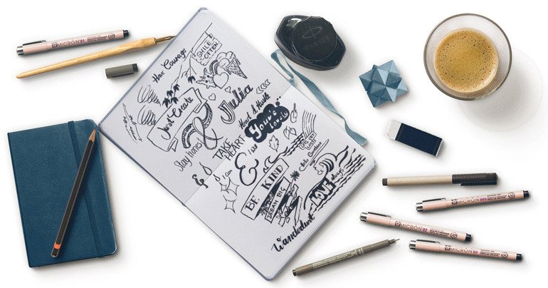 Tuschezeichnungen und Lettering sind wieder en Vogue. Verfeinere deine Projekte mit einzigartigen Grafiken.