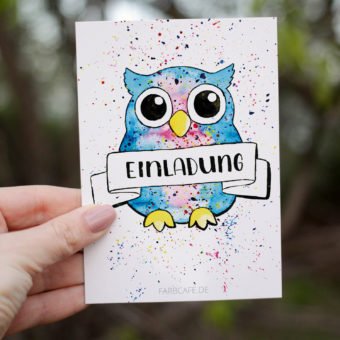 Einladungskarte Eule von Hand illustriert