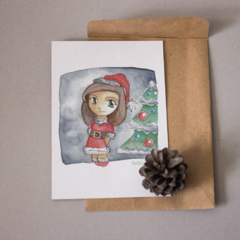 Weihnachtswichtel Aquarell - Postkarte