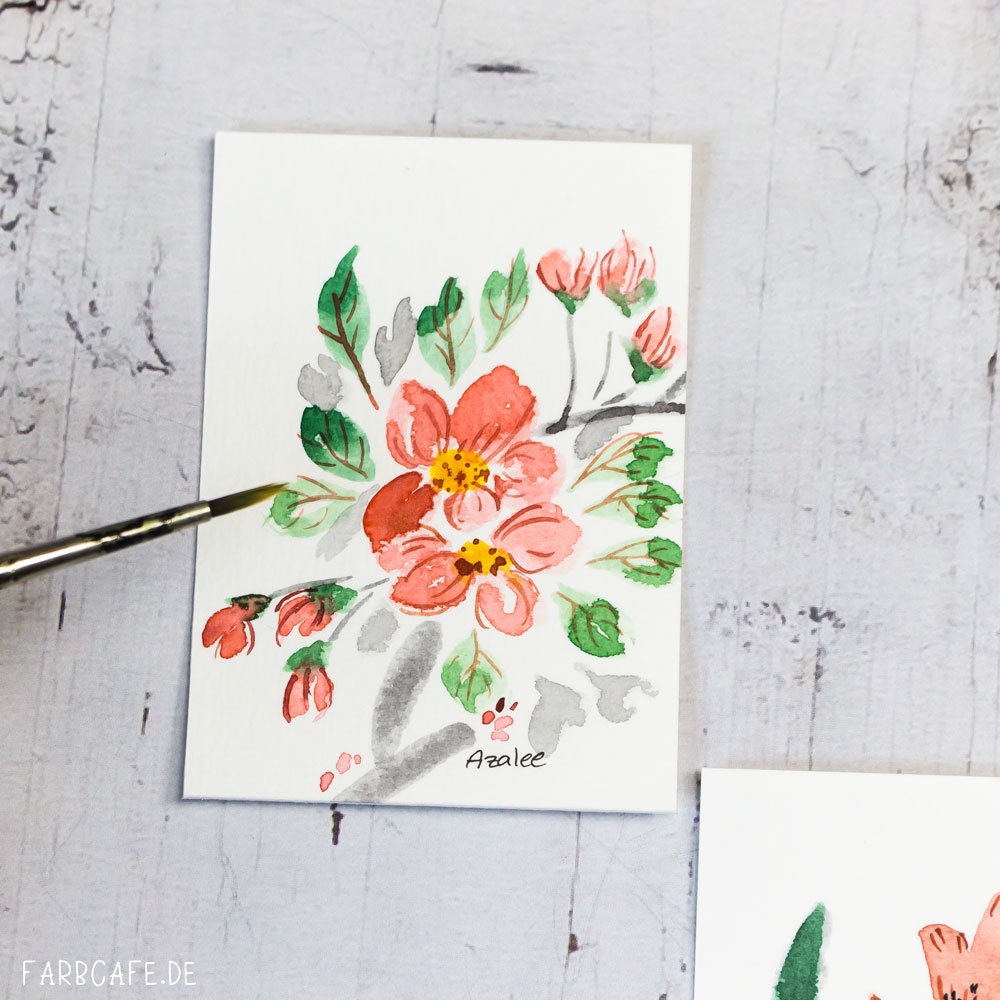 Azalee: Chinesische Tuschmalerei auf ACEO