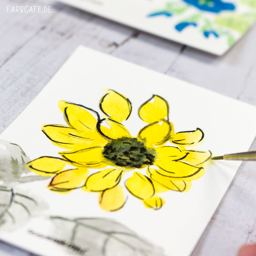 Sonnenblume: Chinesische Tuschmalerei auf ACEO