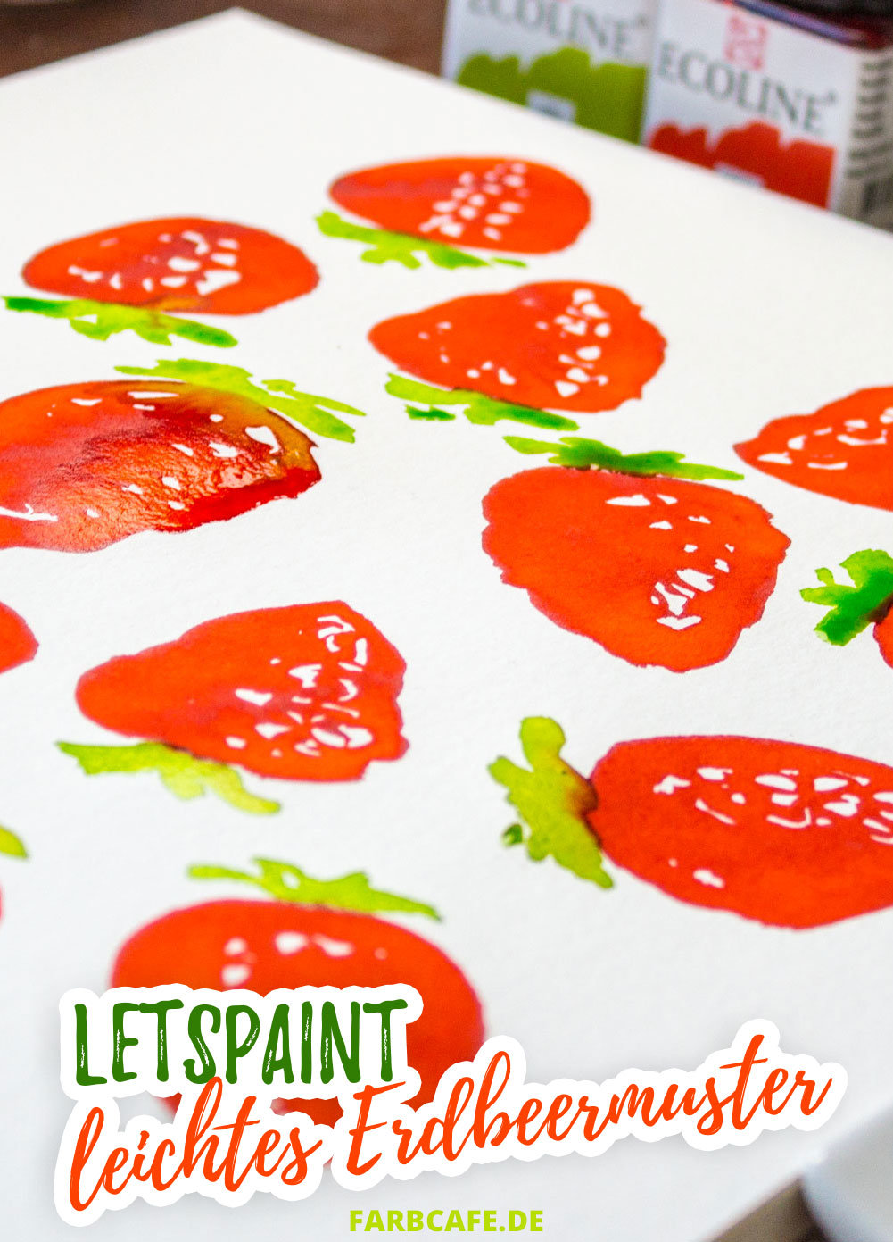 Wir malen zusammen ein ganz einfaches und sommerliches Erdbeermuster mit nur zwei Farben!