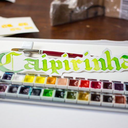 Caipirinha Blackletter Lettering Aquarell Grün farbcafe.de