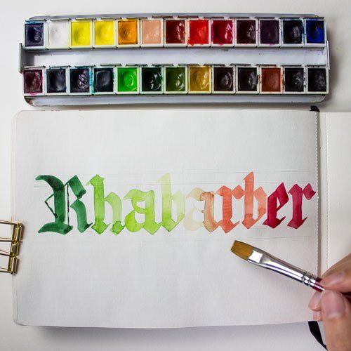 Rhabarber Blackletter Kalligraphie Lettering farbcafe.de Aquarell Watercolor