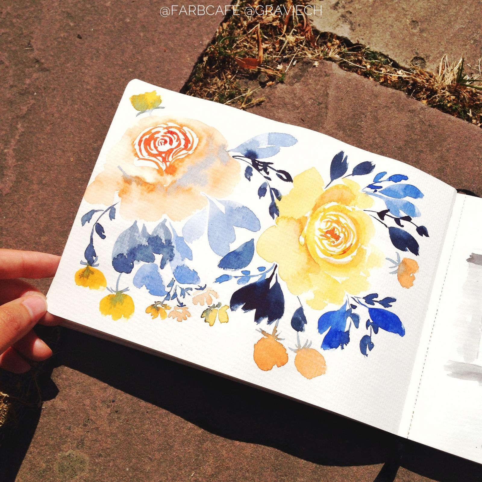 Blumen malen in Aquarell. Gelbe Rosen in Aquarell-Skizzenbuch [Videokurs]