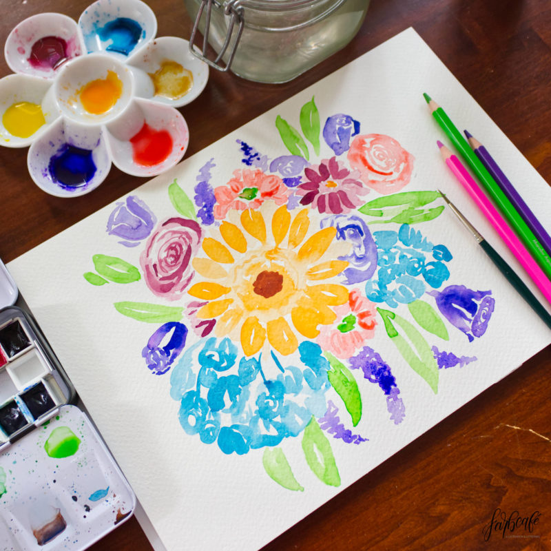 Aquarell Blumen Strauß in abstrakt